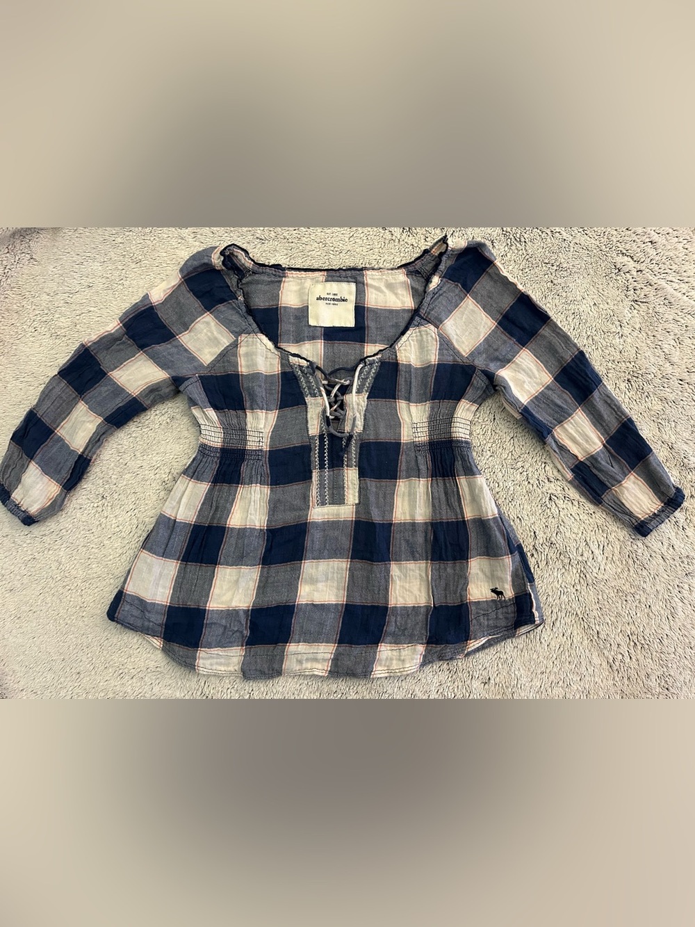 Abercrombie Y2K Plaid Lace Up Babydoll Moose Top